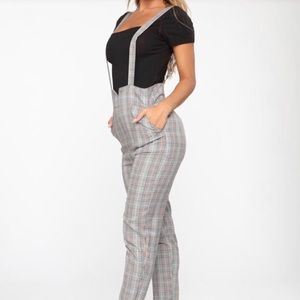 High Rise Plaid Pants w/Suspenders